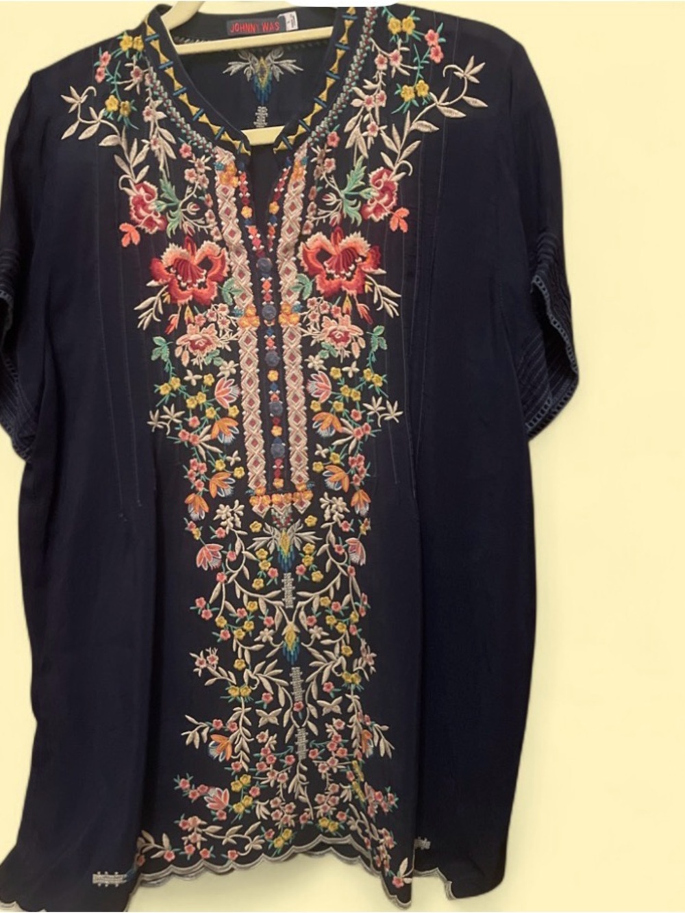 Johnny Was Navy Floral Embroidered Tunic Top